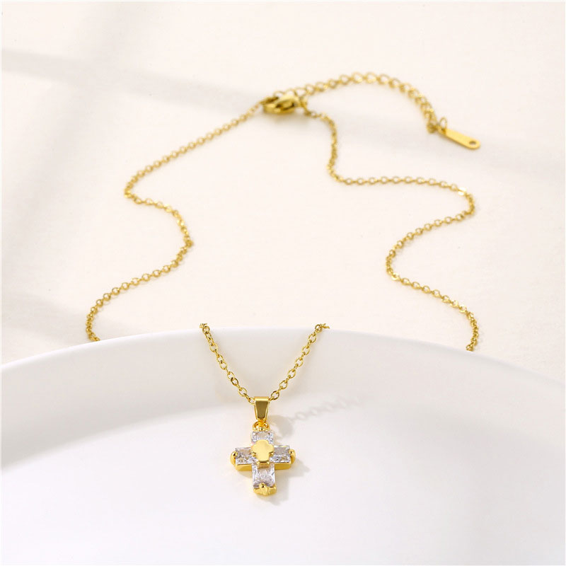 Wholesale Necklace Stainless Steel Cross Zircon OLY-NE-QR013